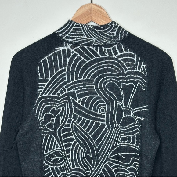 Title Nine Super Power Quarter Zip Sweater Small Merino Wool Blend Black White - Picture 9 of 15